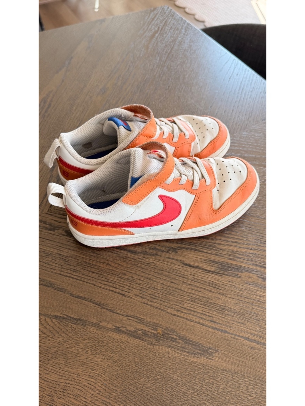 Nike Kids Sneakers Size 2Y Orange and White with Red Swoosh